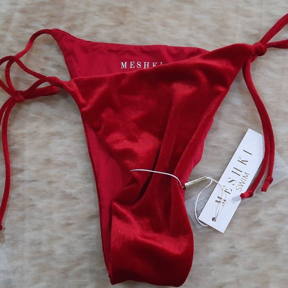 Meshki Dania Red Velvet Bikini Bottom Large size Swimsuit side Tie